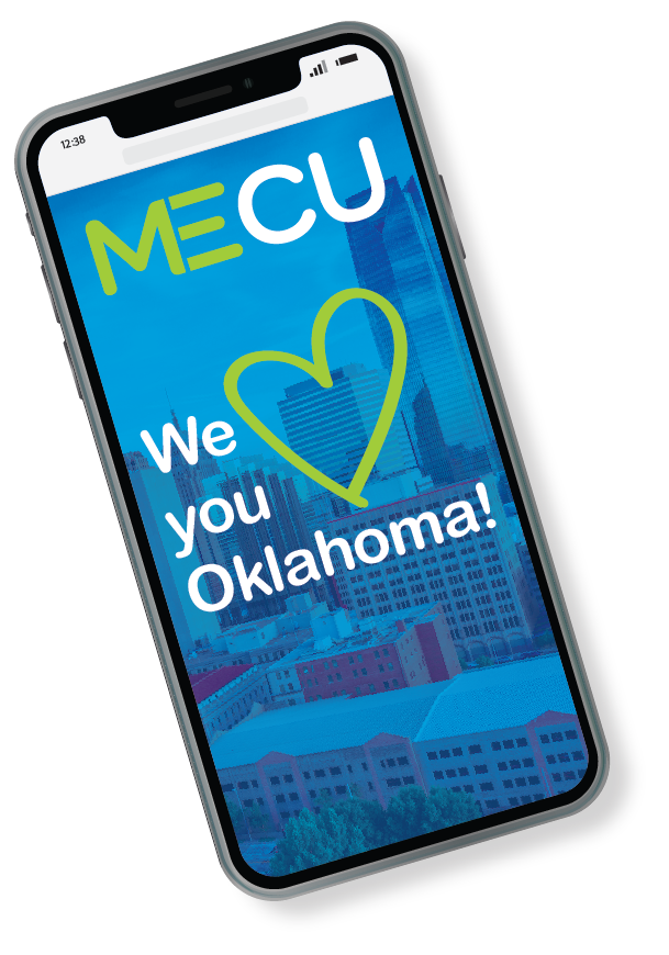 iPhone screen with MECU We love you Oklahoma on screen