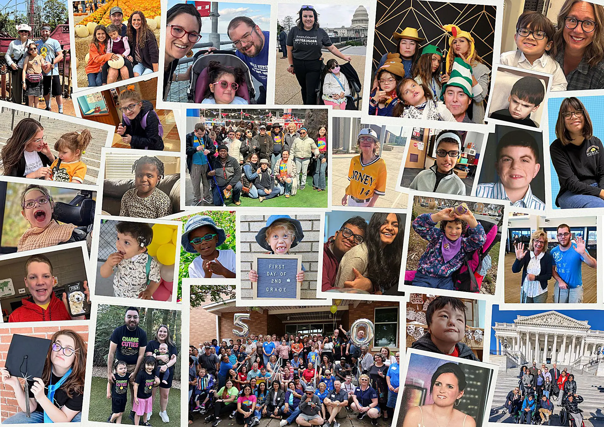 Collage of many photos of family members